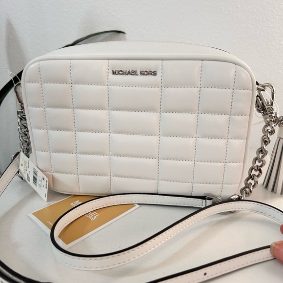 MICHAEL MICHAEL KORS Jet Set Optic White Leather Camera Crossbody Bag NWT - Picture 14 of 15